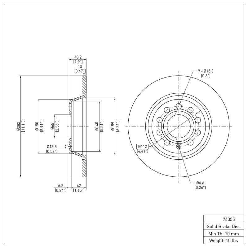 Audi A3 Brake Rotor (1) - Rear - R1 Concepts - Plain - `05-`18